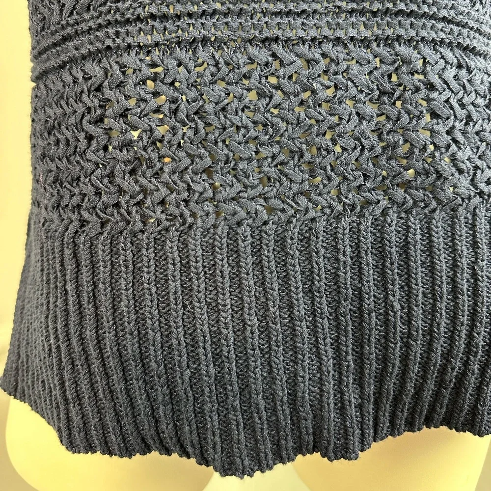 LOFT Navy Textured Open Stitch Knit Pullover Sweater | Size XS